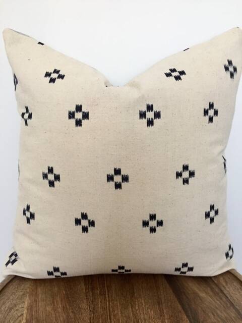 "Chiangmai Native Cotton Blue & Cream Printed Pillow Cushion Cover 50cmx50cm - 20""x20" - image 1