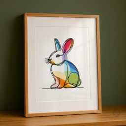 Colourful Rabbit Line Art Set Of 3 - Modern Bunny Wall Prints Multicolour Animal Decor A4 A3 Unframed Gift For & Lovers - thumbnail 3