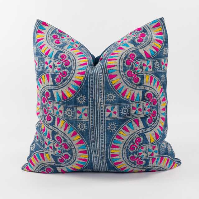 Vintage Hmong Hemp Pillow Cover, Indigo Dye Embroidery, 22x22 - image 1