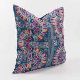 Vintage Hmong Hemp Pillow Cover, Indigo Dye Embroidery, 22x22 - thumbnail 3