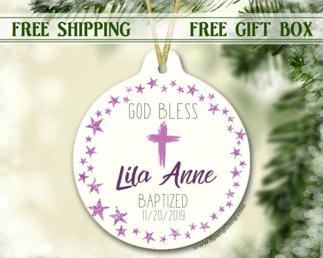 Baptism Ornament - God Bless Baby Girl Personalized Gift For Goddaughter Baptize Christmas - image 1
