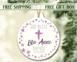 Baptism Ornament - God Bless Baby Girl Personalized Gift For Goddaughter Baptize Christmas