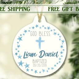 Baptism Ornament - God Bless Baby Girl Personalized Gift For Goddaughter Baptize Christmas - thumbnail 2