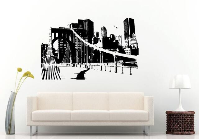 Urban City View Bridge Downtown Center Skyline Wall Decal Vinyl Sticker Mural Room Decor L841 - image 1