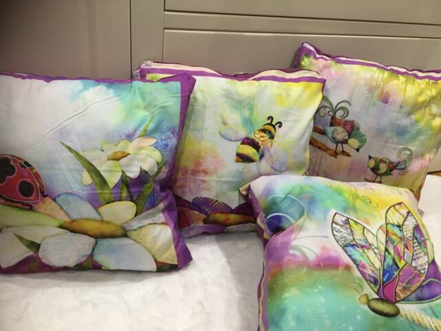 Birds, Butterflies, Insects Meadow Cushion Cover Colorful Cotton Pillow - image 1