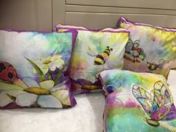 Birds, Butterflies, Insects Meadow Cushion Cover Colorful Cotton Pillow - thumbnail 1