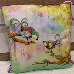 Birds, Butterflies, Insects Meadow Cushion Cover Colorful Cotton Pillow - thumbnail 2