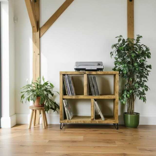 Handmade Solid Wood Record Player Stand, Rustic Vinyl Storage Unit - image 1