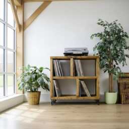 Handmade Solid Wood Record Player Stand, Rustic Vinyl Storage Unit - thumbnail 2