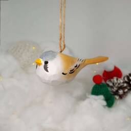 Bearded Tit Ornament, Hand Painted Reedling Figurine, Warm Yellow Christmas Tree Decor, Unique Gift For Bird Lovers - thumbnail 3