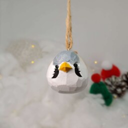 Bearded Tit Ornament, Hand Painted Reedling Figurine, Warm Yellow Christmas Tree Decor, Unique Gift For Bird Lovers - thumbnail 2