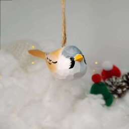 Bearded Tit Ornament, Hand Painted Reedling Figurine, Warm Yellow Christmas Tree Decor, Unique Gift For Bird Lovers - thumbnail 4