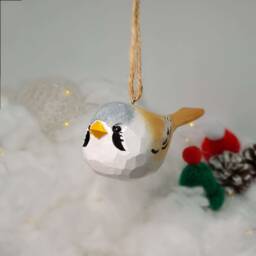 Bearded Tit Ornament, Hand Painted Reedling Figurine, Warm Yellow Christmas Tree Decor, Unique Gift For Bird Lovers