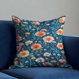 Wildflower Meadow Cushion Cover, Yellow & Coral Floral Print Pillow Case, Watercolor Throw Cottagecore Living Room Decor