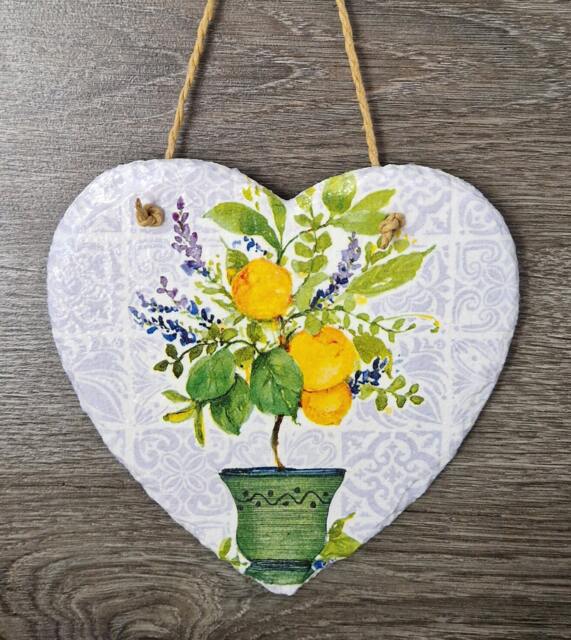 Lemon Tree Slate Heart Plaque Italian Decoration - 15cm - image 1