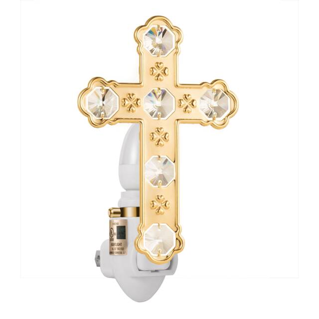 24K Gold Plated Holy Cross Handcrafted Luxury Night Light Decorated Swarovski Crystals Bedroom Bathroom Kids Room Gift Premium Decor - image 1
