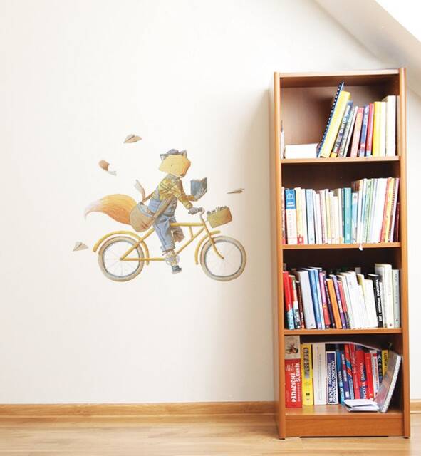 Bike Delivery Fox Wall Sticker Decal - Kids Stickers, Animals Childrens Decals, Art, Room, Girl, Boy
