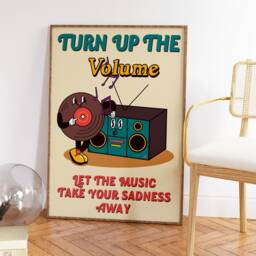 Retro 70's Music Poster, Turn Up The Volume, Trippy Psychedelic Decor, Vintage Wall Art, Peace Gift, Art - thumbnail 3
