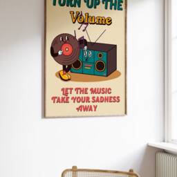 Retro 70's Music Poster, Turn Up The Volume, Trippy Psychedelic Decor, Vintage Wall Art, Peace Gift, Art - thumbnail 2