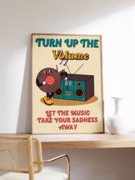 Retro 70's Music Poster, Turn Up The Volume, Trippy Psychedelic Decor, Vintage Wall Art, Peace Gift, Art - thumbnail 1