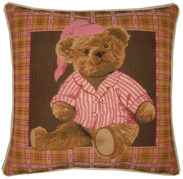 Pink Teddy Night Time Woven Tapestry Cushion Cover Sham - image 1