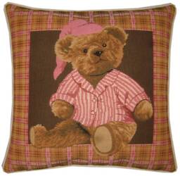 Pink Teddy Night Time Woven Tapestry Cushion Cover Sham - thumbnail 1