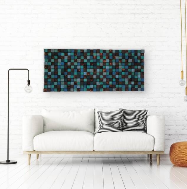 Reclaimed Wood Mosaic Wall Art - Large Blue Turquoise Decor - image 1