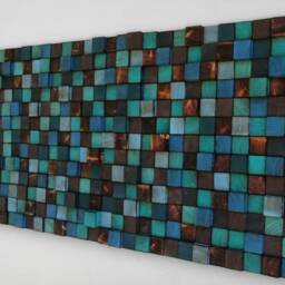 Reclaimed Wood Mosaic Wall Art - Large Blue Turquoise Decor - thumbnail 3