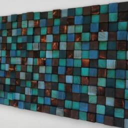Reclaimed Wood Mosaic Wall Art - Large Blue Turquoise Decor - thumbnail 2