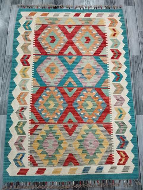 Classic Rug, Handmade Artisan Afghan Turkish Scandinavian Navajo Bohemian Wool Flatweave Multicolour Kilim Rug 148x101 cm - image 1