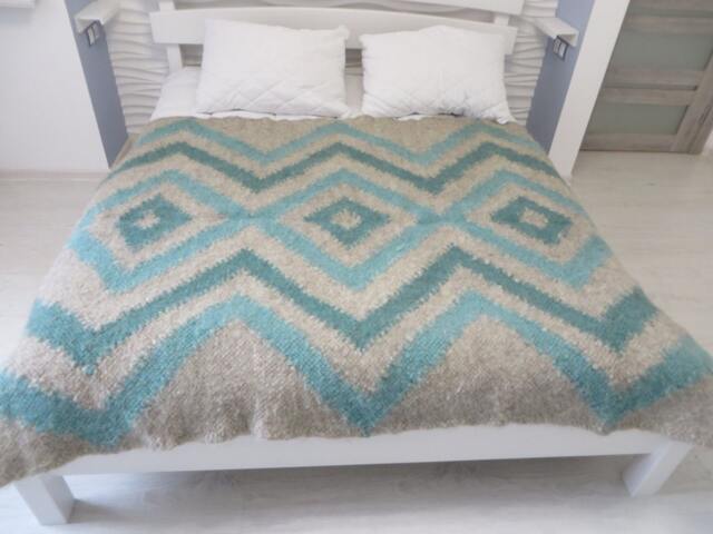 Handmade Wool Throw Blanket Scandinavian Woven Rug, Carpathian Design - image 1