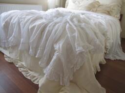 White Lightweight Super King Queen Twin Coverlet Summer Blanket - Top Sheet Natural Woven Turkish Cotton Linen Shabby Chic Ruffled Bedding - thumbnail 1