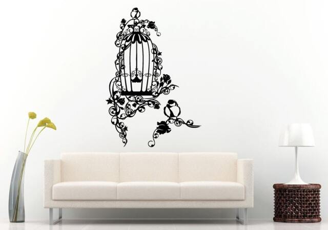 Beautiful Ornament Design Bird Cage With Birds Wall Decal Vinyl Sticker Mural Room Decor L962 - image 1