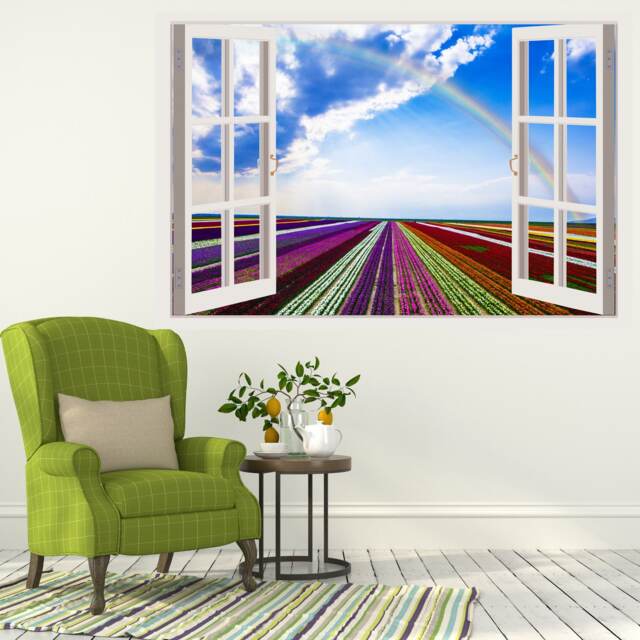 3D Window Rainbow Decal, Frame, Wall Decor, Flower Decals, Vinyl Stickers, Peel & Stick Vinyl W32 - image 1