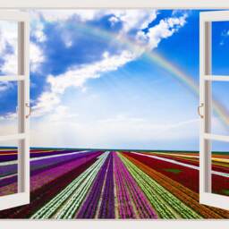 3D Window Rainbow Decal, Frame, Wall Decor, Flower Decals, Vinyl Stickers, Peel & Stick Vinyl W32 - thumbnail 3