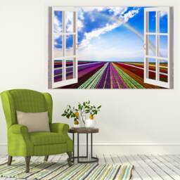 3D Window Rainbow Decal, Frame, Wall Decor, Flower Decals, Vinyl Stickers, Peel & Stick Vinyl W32 - thumbnail 1