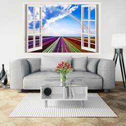 3D Window Rainbow Decal, Frame, Wall Decor, Flower Decals, Vinyl Stickers, Peel & Stick Vinyl W32 - thumbnail 2