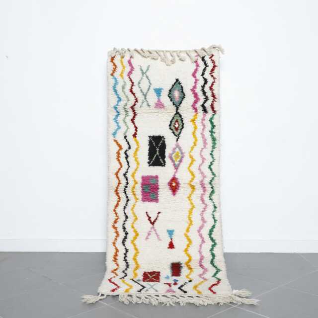 Handmade Moroccan Wool Rug Colorful Berber Azilal Runner - 2.7x6.6Ft - image 1