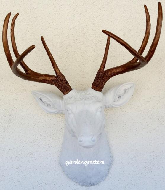 Faux White/Bronze Deer Head 8 Point Buck Wall Mount Decor