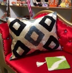 Handwoven Silk Ikat Velvet Pillow Cover - Home Decor Squares Design - thumbnail 1