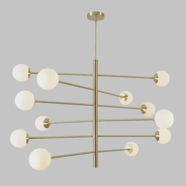 Stilnovo Style Mid-Century Modern Brass Sputnik Chandelier, 12-Glass Globe Starburst Ceiling Light For Bedroom - image 1