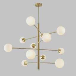 Stilnovo Style Mid-Century Modern Brass Sputnik Chandelier, 12-Glass Globe Starburst Ceiling Light For Bedroom - thumbnail 3