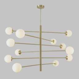 Stilnovo Style Mid-Century Modern Brass Sputnik Chandelier, 12-Glass Globe Starburst Ceiling Light For Bedroom - thumbnail 1