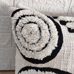 Black & Off White Embroidered Tufted Textured 100% Raw Cotton 18x18 , 20x20 22x22 24x24 Inches Decorative Throw Pillow Cover - thumbnail 2