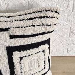 Black & Off White Embroidered Tufted Textured 100% Raw Cotton 18x18 , 20x20 22x22 24x24 Inches Decorative Throw Pillow Cover - thumbnail 3