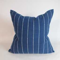 Blue Striped Pillow Case Handwoven Chom Thong Cotton Boho Chic Living Room Couch Cushions - thumbnail 3