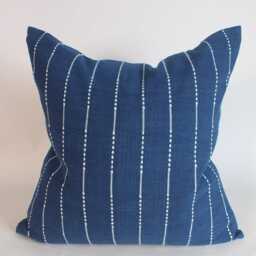Blue Striped Pillow Case Handwoven Chom Thong Cotton Boho Chic Living Room Couch Cushions - thumbnail 2