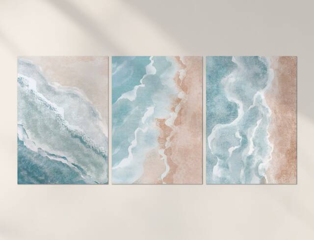3 X Abstract Beach Posters - Art Sea Trio Of Prints Portrait Poster Artwork Feature Photo Decoration Wall D??cor - A4 A3 Gift