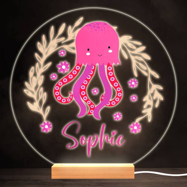 Octopus Sea Pink Colourful Round Personalised Gift Led Lamp Night Light - Bedroom - image 1