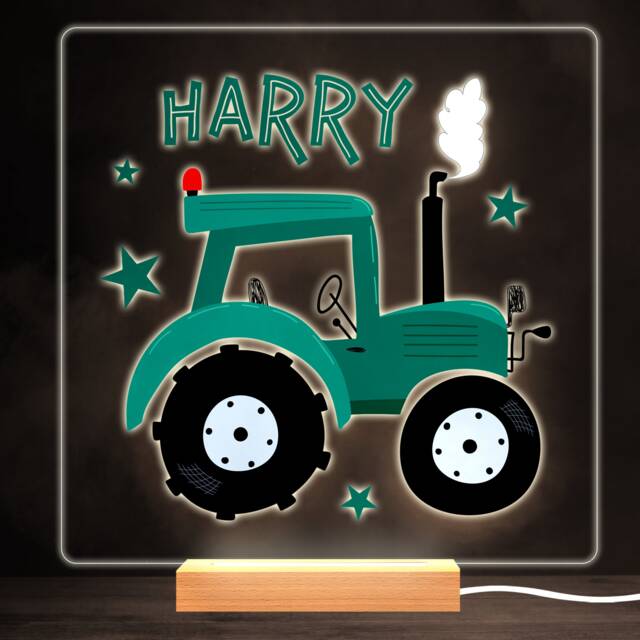 Tractor Farm Colourful Square Personalised Gift Warm White Led Lamp Night Light - Bedroom - image 1